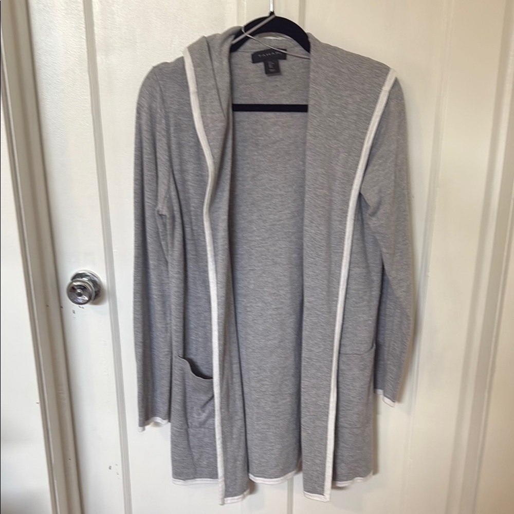 Gray Hooded Open-Front Sweater